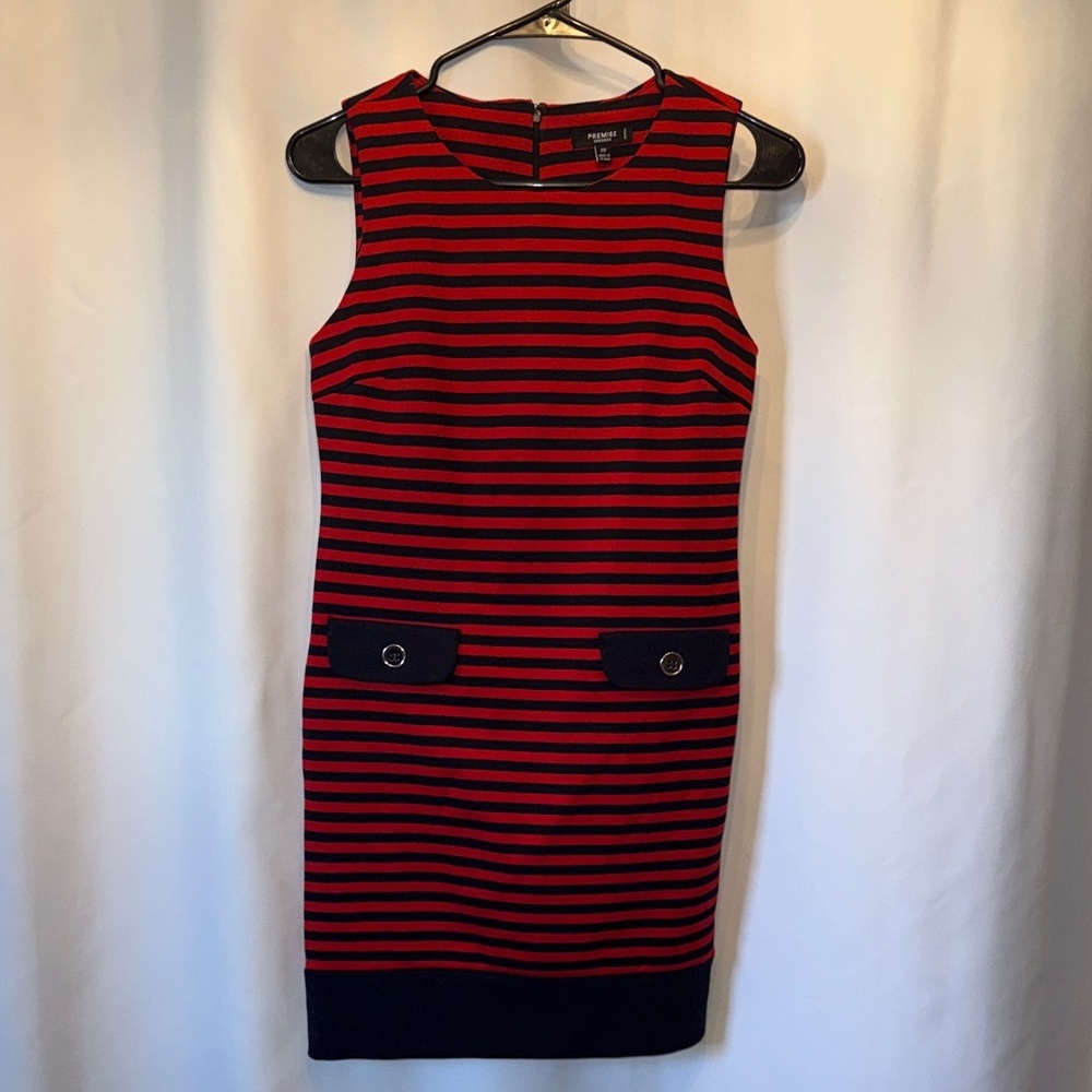 Navy and Red Striped Midi Dress